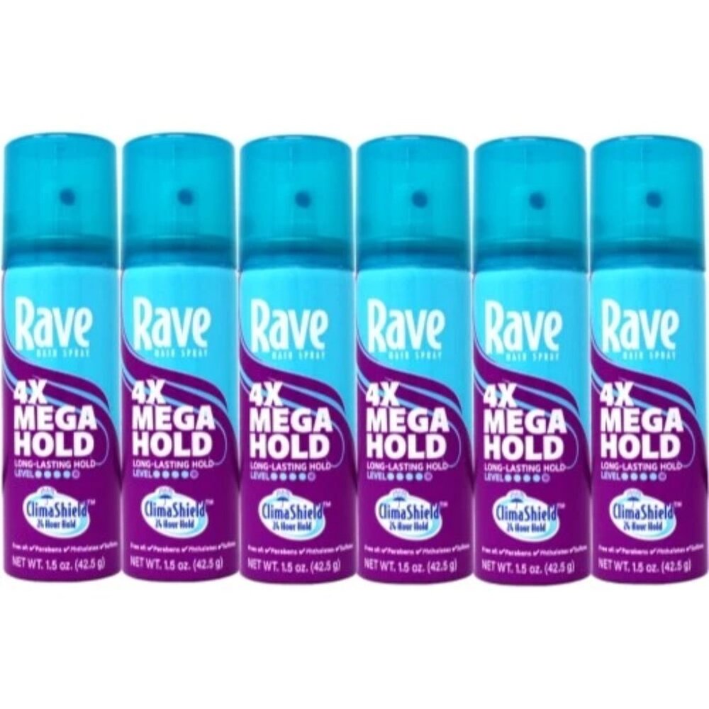 6-PC Bundle Rave 4X Mega Hold Hair Spray ~ 1.5 Oz Mini/Sample/Travel Trial Size